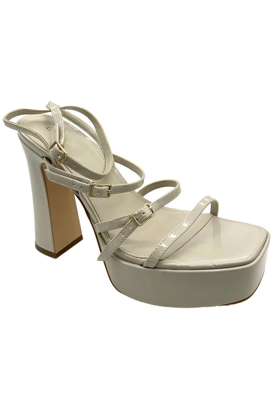 GUESS Women's Yenna Multi Strappy Platform Dress Sandals Gray Patent - Medium